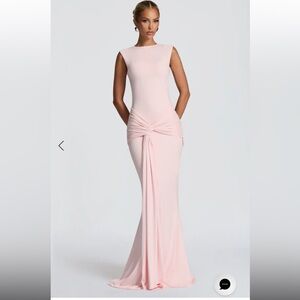 Sleeveless Ruched Open-Back Evening Gown in Light Pink